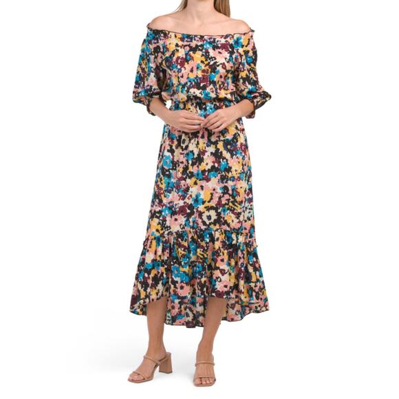 Donna Morgan Dresses & Skirts - NWT Donna Morgan Off The Shoulder Printed Short Sleeve Midi Dress 14/Med